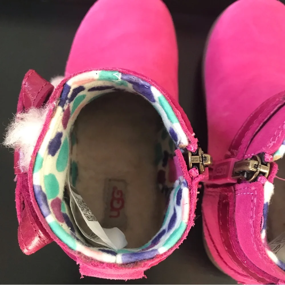 UGG Australia Libbie 1005151T Raspberry Suede, Bow Ankle Boots, Toddler Size 9.5